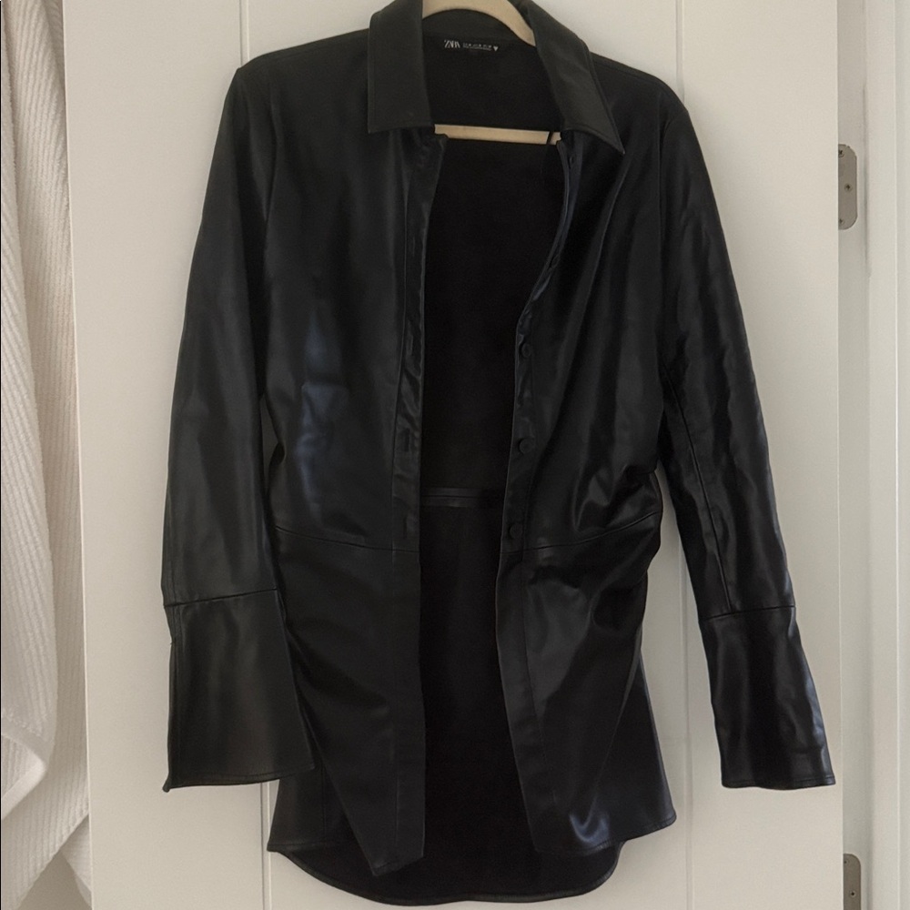 Zara Sleek Black faux Leather  jacket inside suede material size M